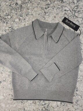 Alp N Rock Ladies Soren Polo Silver Gray Collared Knit Sweater Size Med.